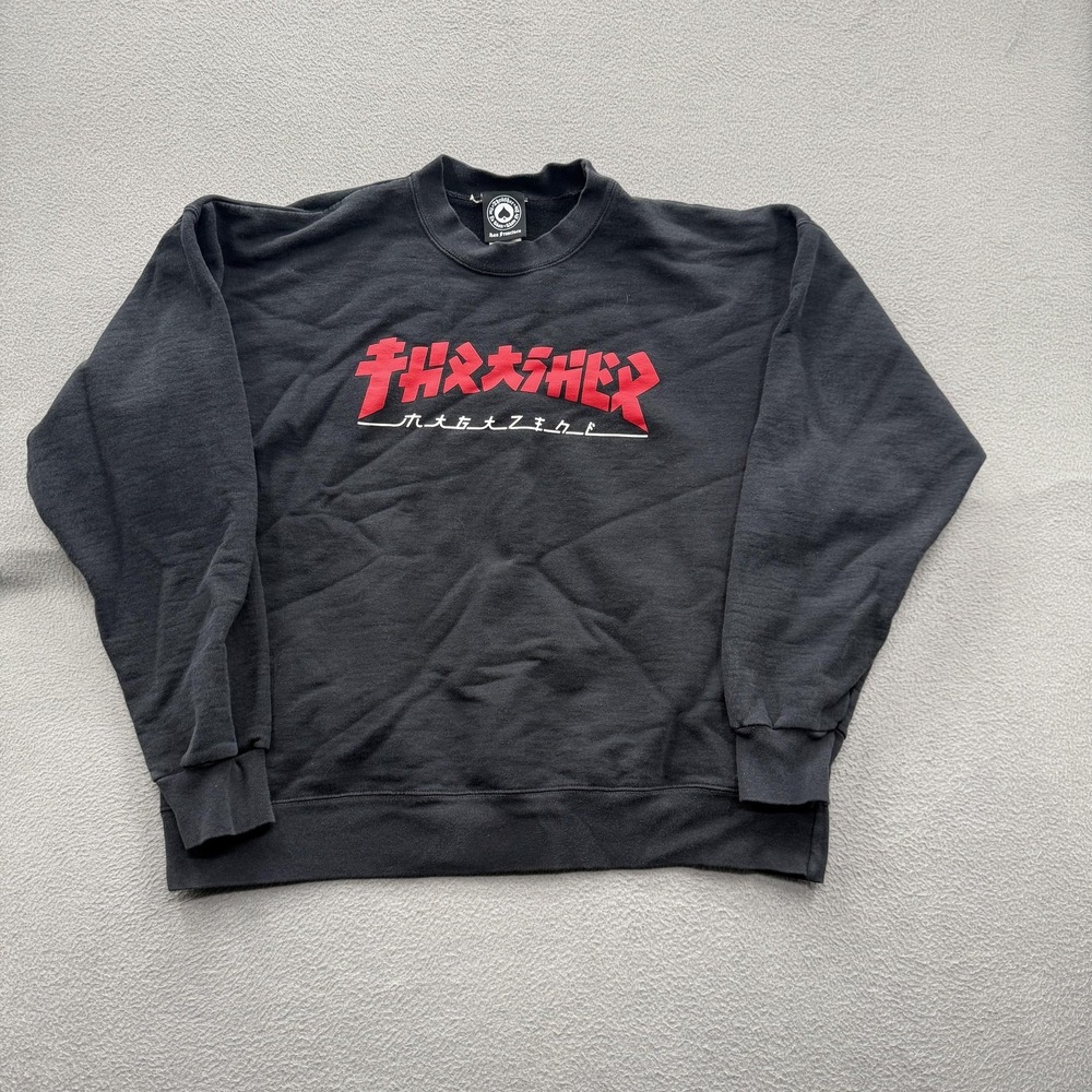 Thrasher Sweatshirt Mens Large Black Graphic Logo Fleece Crewneck Pullover Skate